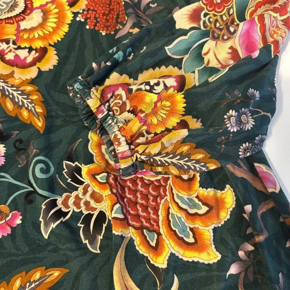 Johnny Was‎ Orizaba Puff Quarter Length Sleeve Green Floral Paisley Small